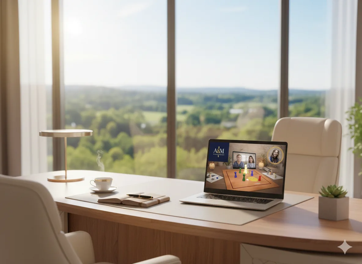 Laptop mit Online-Aufstellungsbrett auf einem hellen Schreibtisch
