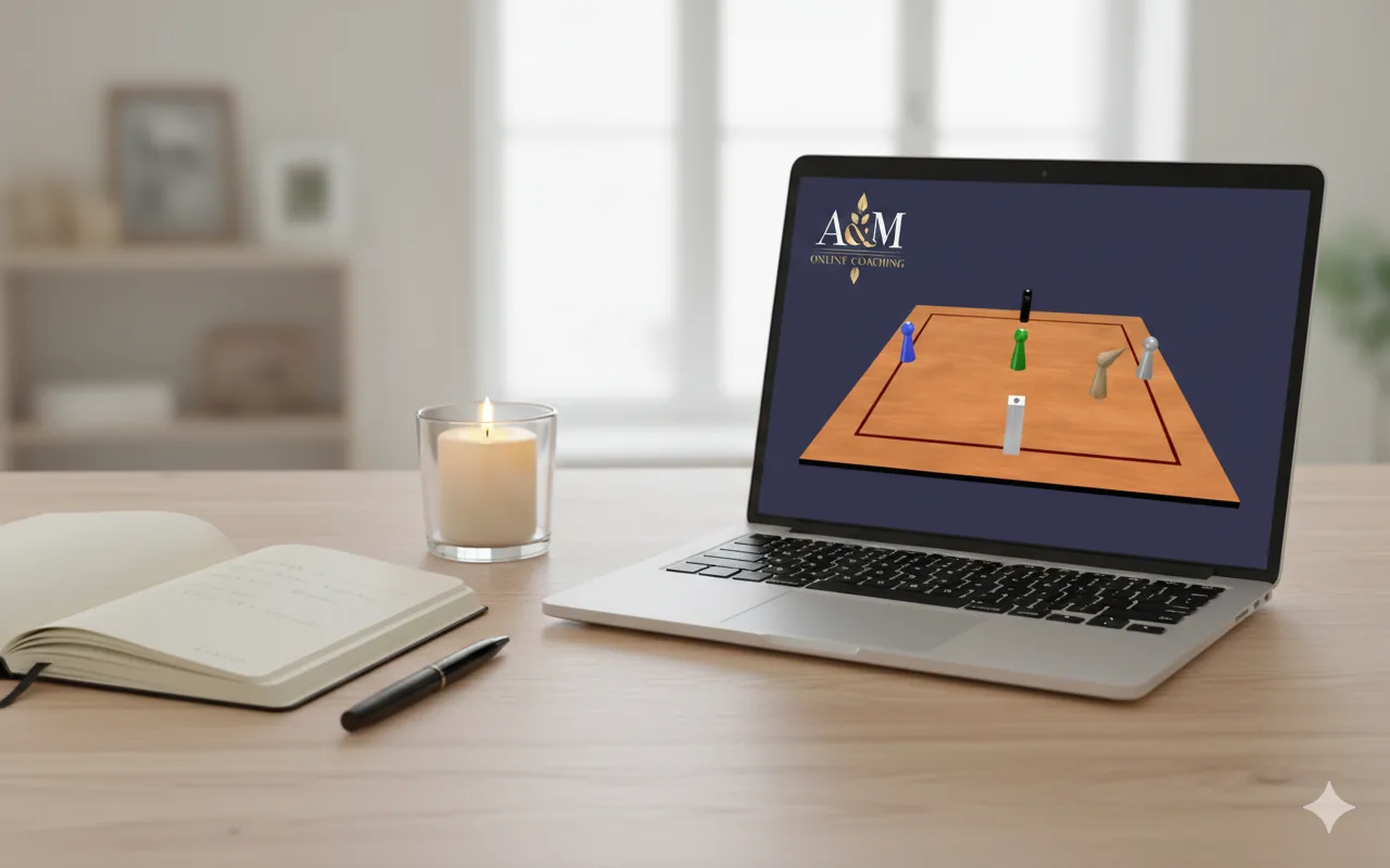 Laptop mit Online-Aufstellungsbrett, Kerze und Notizbuch